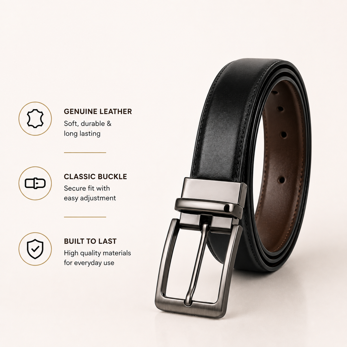 2-in-1 Reversible Leather Belt – Black & Brown